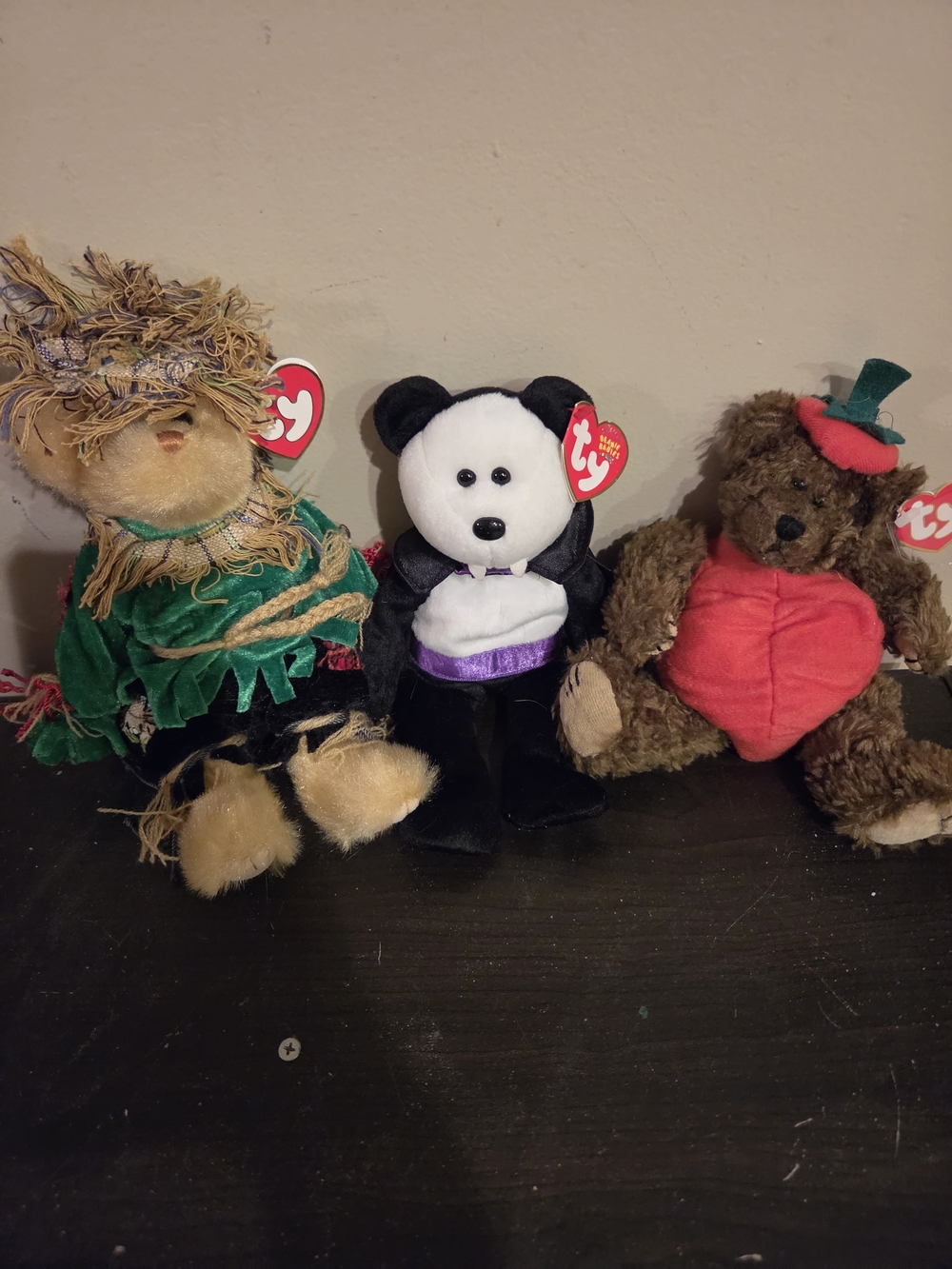 Ty Beanie Baby Panda Plush Black White with Purple Ribbon